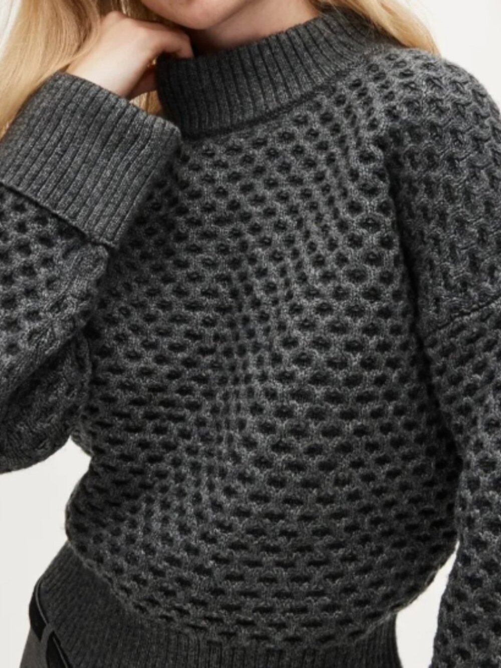 J Crew | Honeycomb Cropped Mockneck Sweater | Charcoal Gray Size XS